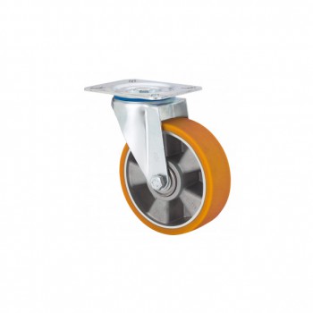 Rueda de poliuretano inyectado con nucleo de aluminio y pletina giratoria ref. zv-aub