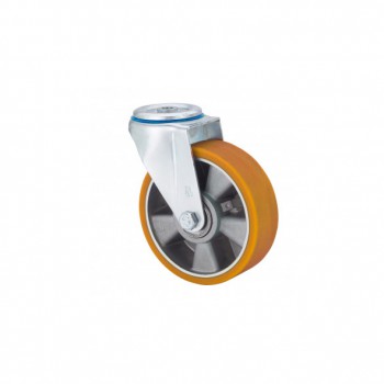 Rueda de poliuretano inyectado con nucleo de aluminio y agujero pasante giratoria ref. zv-aub