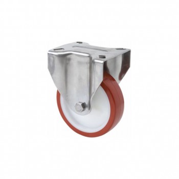 Rueda de poliuretano inyectado con soporte fijo de acero inoxidable (aisi 304) ref. zvi inox-pol