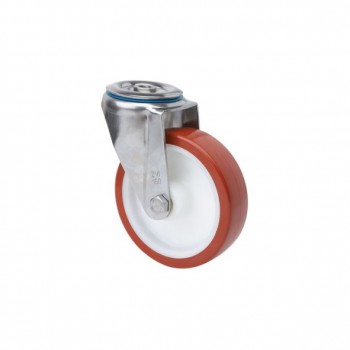 Rueda de poliuretano inyectado con agujero pasante giratoria de acero inoxidable (aisi 304) ref. zvi inox-pol