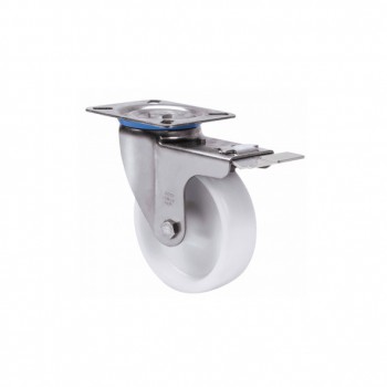 Rueda de poliamix con pletina giratoria inoxidable y freno ref. zvi inox-ut