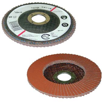 Disco abrasivo con laminillas de tela abrasiva y mineral cerámico cubitrón y lubricante incorporado