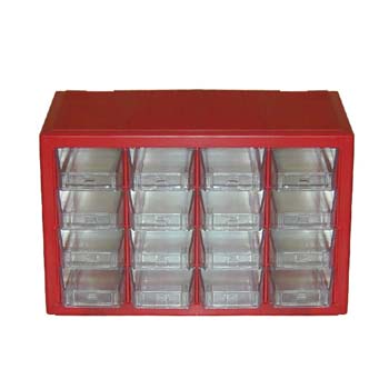 Estante clasificador apilable de 16 cajones