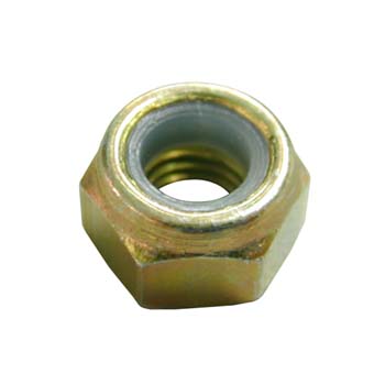 Tuerca din-985 hexagonal de seguridad con arandela plástica, de acero (c-10) bicromatado y rosca métrica.