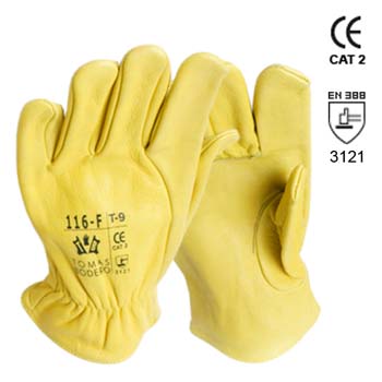 Guantes de piel flor vacuno amarillos mod. 116 f.