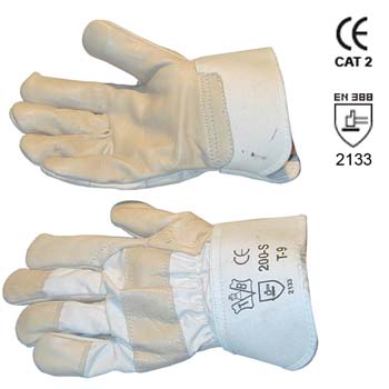 Guantes americanos de piel flor vacuno y tela mod. 200 s.