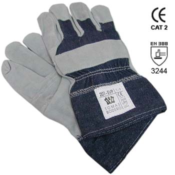 Guantes americanos de serraje vacuno y lona mod. 201 svp.
