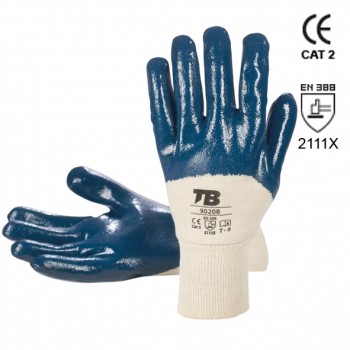 Guante mecánico de nitrilo azul con dorso descubierto mod. 9020b