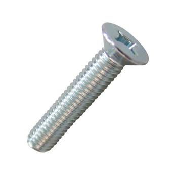 Tornillo din-965 de cabeza avellanada con hueco cruciforme, de acero cincado y rosca métrica.